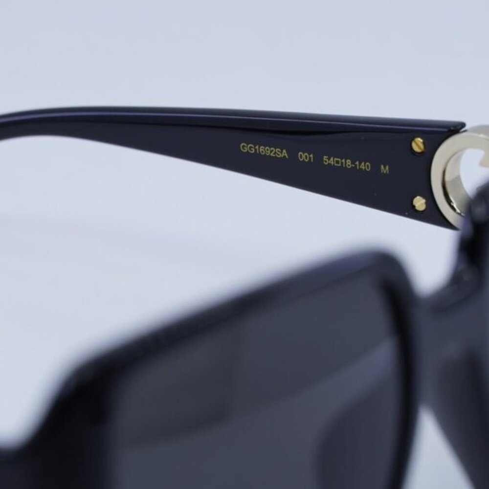 Gucci GG1692SA 001 Sunglasses Shiny Black Square Frame, Grey Lenses - Picture 7 of 10